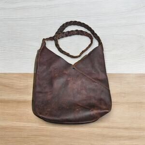 Urban Artisan Quality Brown Leather Boho Tote Bag Braided Strap